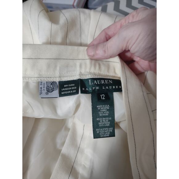 VTG Lauren‎ Ralph Lauren Super High Rise Wool Butter Yellow Pin Striped Pants - Picture 3 of 5